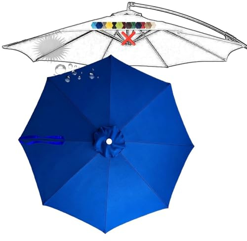 Telo di Ricambio per Ombrellone da Giardino e Spiaggia, Copertura di Ricambio per 8 Stecche 6 Stecch, Baldacchino Impermeabile, Solo Tettoia per Patio e Tavolo(Blu,8 Ribs 11.48 ft 3.5 m)