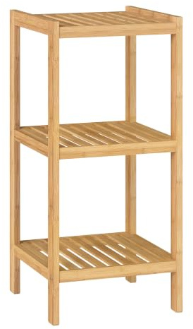 SONGMICS Badezimmerregal, Badregal, Küchenregal, Schuhregal, Standregal aus Bambus, 33 x 33 x 79.5 cm, ideal für Bad, Wohnzimmer, Flur, Küche, naturfarben BCB053YL01