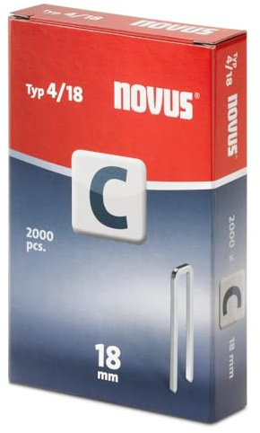 Novus C 4 Schmalrückenklammern mit 18 mm Länge, Karton Sparverpackung mit 2000 Klammern vom Typ 4/18, optimales Heftmittel zur Befestigung von Profilhölzern Paneelen und Holzfaserplatten, 042-0594