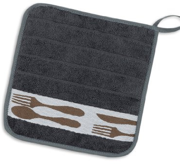 KRACHT, Ein Topflappen Messer+Gabel schwarzgrau, Frottee, 100% Baumwolle, 22x22cm