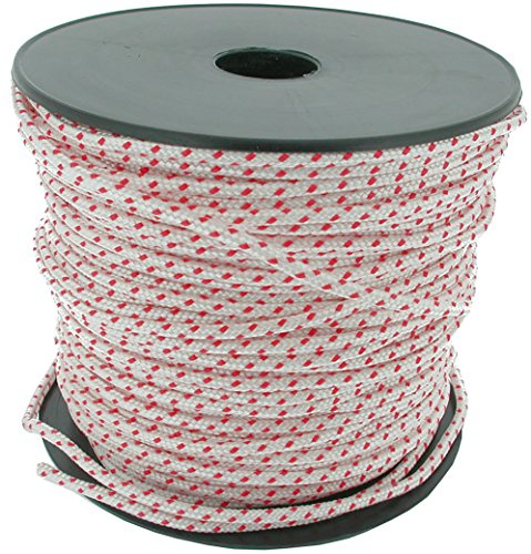 GREENSTAR - Corde De Lanceur - Diamètre 3,5mm - Haute Qualité - Pour Tondeuse, Débroussailleuse, Tronçonneuse & Plus - En Polyamide Blanche - Liseré Rouge - Rouleau De 100m
