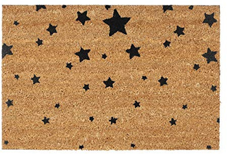 Relaxdays Fußmatte Kokos Motiv STERNE 40 x 60 Kokosmatte mit rutschfester PVC Unterlage Türmatte und Fußabtreter aus Kokosfaser als Schmutzfangmatte und Sauberlaufmatte oder Türvorleger, schwarz