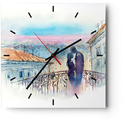 Horloge Murale Design Moderne Couple Amour Ville Pont 40x40cm Grand Pendule murale en verre Cuisine Salon Chambre Silencieuse Originale Wall Clock Décoration Murale Art Wall Decor C3AC40x40-2998