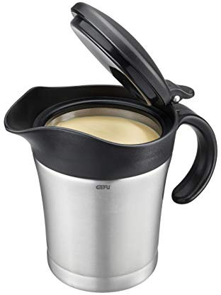 GEFU Thermo-Sauciere TREAT – Doppelwandige Edelstahl Saucier mit Klappdeckel | 500 ml Fassungsvermögen | Ausgießnase | Ergonomischer Griff