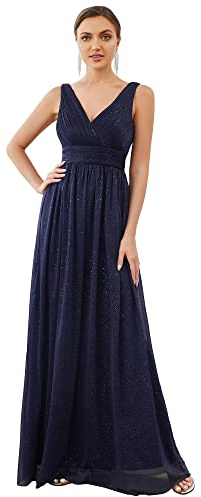Ever-Pretty Abiti da Cerimonia Elegante Stile Impero Scollo a V Senza Maniche Plissettato Donna Blu Navy 38