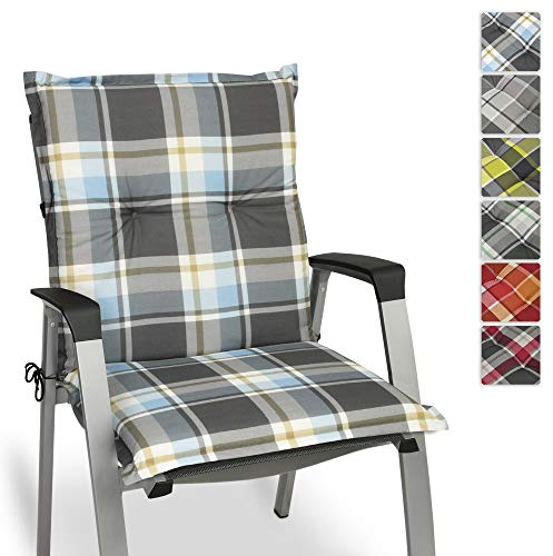 Beautissu Cojín para sillas de Exterior y jardín con Respaldo bajo Sunny BK Azul 100x50x6 cm tumbonas, mecedoras, Asientos cómodo Acolchado gomaespuma Resistente a Rayos UV