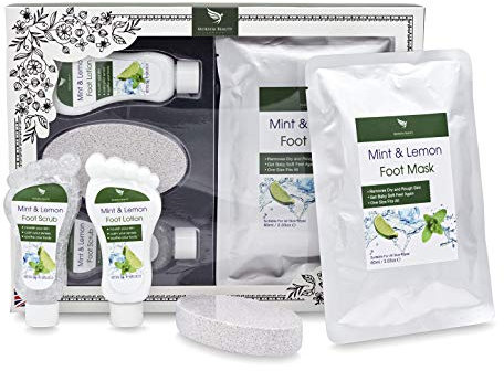 Foot Spa Gift Sets - Foot Care Pampering Gift Set | Mint and Lemon Foot Scrub, Foot Lotion, Foot Mask, Pumice Stone