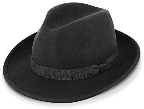fiebig Fedora Wollfilzhut | Bogart Filzhut für Damen und Herren | Klassischer Sitz im Sommer und Winter | Classic Hat Made in Italy (60-XL, Schwarz)