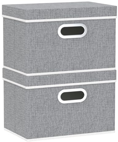 Yawinhe Förvaringslåda med lock 2-pack, hopfällbar klädhylla korg leksakslåda, för att organisera kläder, 38 x 25 x 25 cm, grå, SNK023GL-2