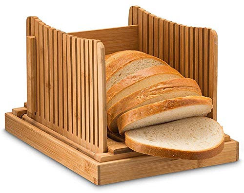 Ototon Trancheuse à pain pliable en bois de Bambou Épaisseur Réglable Guide de Tranche de Pain avec Ramasse-miettes Pour Pain Maison Gâteaux Bagels
