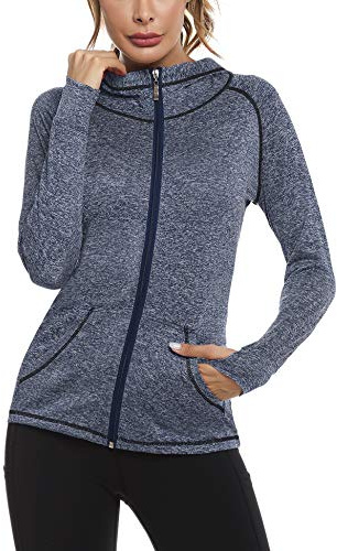 Sykooria Sweatjacke Damen mit Kapuze Reißverschluss Sportjacke | Daumenloch Bündchen, Seitentaschen, Leichtes Tragegefühl, Bewegungsfreiheit, Laufen, Yoga, Freizeit