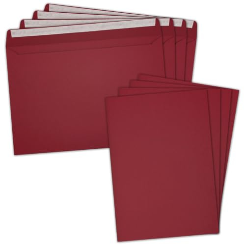 5 x XXL enkort-set i DIN A4 (21 x 29,7 cm) inkl. kuvert i DIN C4 – mörkröd – kuvert med självhäftande lim – lämplig för frakt av gratulationskort, certifikat och kuponger