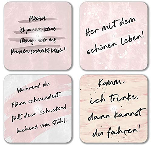 Interluxe LED Untersetzer 4er Set - TRINKSPRÜCHE - Vier lustige Sprüche leuchtende Getränkeuntersetzer für Gin, Cocktails oder Bier