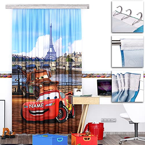 alles-meine.de GmbH Vorhang/Gardine Motiv & Größe frei wählbar Fertigschal - Cars - Auto - Lightning McQueen - inkl. Name - 140 * 245 cm lang - Blickdicht - Kräuselband - l..