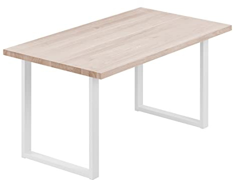 LAMO Manufaktur Esstisch Küchentisch Schreibtisch Couchtisch aus Massivholz, 100x60x76 cm (AxBxH), Loft, Roh/Weiss, LOG-01-A-001-9016L