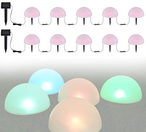 bmf-versand Solarlampe für Außen Stehend RGB Halbkugel 2er Set – Solarleuchte Garten 19 cm Hoch – Außenleuchte Gartenlampe LED – Leuchte Solar Aussenlampe IP 44 Lampenkette Rot Grün Blau