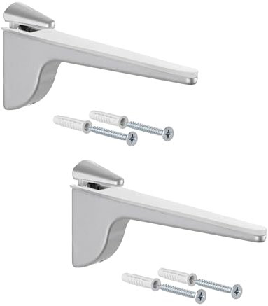 Gedotec Design Glasbodenträger – Silber Aluminum | 2 Stück - Regalhalterung Schwerlast | PINOCCHIO | Wandregal aus Metall | Regalboden-Träger schwerlast mit Tragkraft bis 50 kg | Regalträger