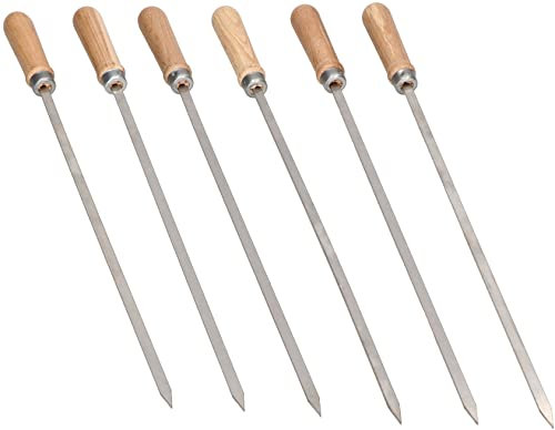 KOTARBAU® 6 x Pinchos para barbacoa, Pinchos para brochetas de barbacoa, Pinchos planos de acero inoxidable, Pinchos con mango de madera, Pinchos de metal reutilizables, BBQ, Pinchos para parilla