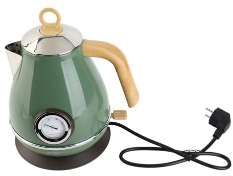 Okuyonic Bouilloire électrique, EU Plug 220‑240V Petite Bouilloire Électrique Rétro Grain de Bois 1 . 7L Capacité Protection Contre l'ébullition à Sec avec Affichage de la Température pour Le(Vert)
