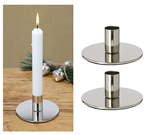 Novaliv 2er-Set Stabkerzenhalter Metall Silber 10x5cm Vintage Kerzenhalter Retro Home Deko weihnachtliche Tischdeko Kerzenständer Kerzenpin scandic chic Wohnzimmerdekoration Dekoschale