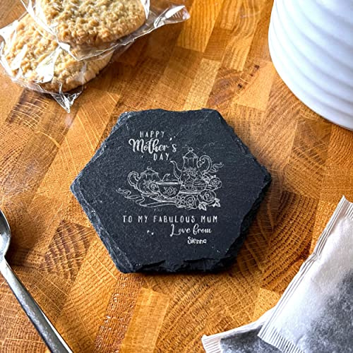 Fingerprint Designs Hexagon Slate Style Teapot Set Personalised Coaster