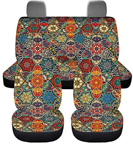 Belidome Autositzbezüge, Boho-Mandala-Blume, komplettes Set, universelle Auto-Dekoration, Stretch-Kissen für Vorder- und Rückseite