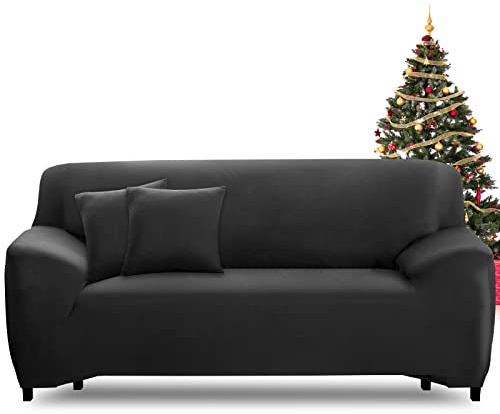 FIGOOO Housse de Canapé Extensible 3 Places Revêtement de Canapé avec Accoudoirs Universel Lavable Antidérapante Élastique Couverture de Canapé à Accoudoirs Protector Decoration pour Canapé,Noir