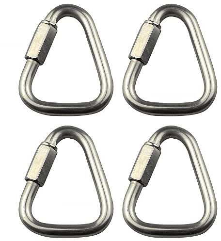 Carabiner Buckle, 4PCS Stainless Steel Triangle Buckle, Silver Triangle Carabiner Link Heavy Duty Rope Chain Backpack Key Chain Clip Hook Screw Gate Buckle