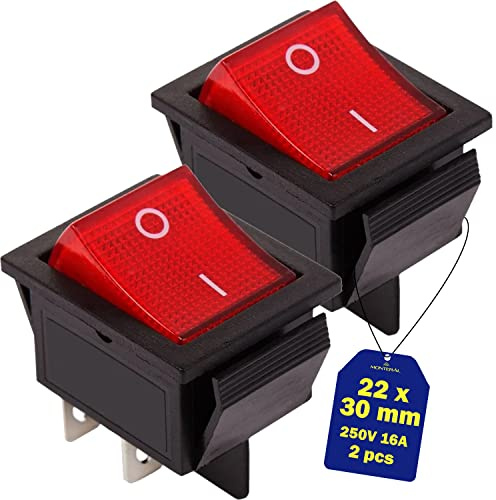 2x Interruptor Bipolar Verde Luminoso 250V 16A 4 Fastons 6,3mm 22x30mm | Cuerpo Negro Garantía de 10 Años - MONTERAL