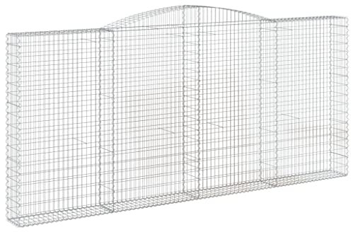 vidaXL Galvanised Iron Arched Gabion Baskets 400x30x180/200 cm - Silver Wire Stone Cages for Garden/Patio Decor and Sound Insulation