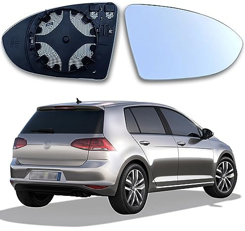 Adatto per Specchietto Destro Golf 7 Vetro Specchietto Retrovisore Riscaldabile Lato Destro Golf 7 Vetro Specchio Esterno Auto Riscaldabile Asferico con Piastra di Supporto