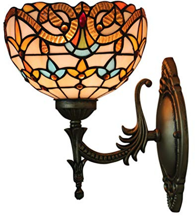 Lámpara de pared de estilo Tiffany de 8 pulgadas, retro, arte barroco, pantalla de cristal, iluminación, estilo europeo, apliques de lámpara de espejo barroco para balcón, dormitorio, pasillo, E27