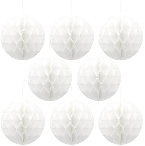 Ruidee 8 Stück Papier Wabenbälle 20cm Honeycomb Balls Pompons aus Seidenpapier Wabenpapier Papierkugeln Hängende Dekoration für Party Hochzeit Geburtstag (8in/White)