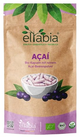 Bio Acai Kapseln 200 Stück in gefriergetrockneter Rohkost-Qualität | Hochdosiert 860mg Tagesdosis | 100% rein ohne Zusatzstoffe und Vegan | Acaibeeren Kapseln ideal für unterwegs