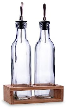 QUID NATURALIA - Set Aceitera Y Vinagrera Vidrio 260Ml soporte madera
