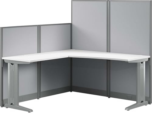 Bush Business Furniture Office in an Hour 65W x 65D L Shaped Cubicle Desk in Pure White | Modern Computer Table with Privacy Panels for Commercial Workspace