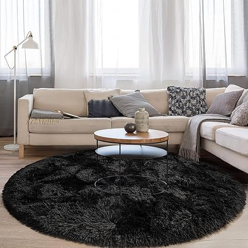 Shaggy Hochflor Teppich Rund für Kinderzimmer Wohnzimmer Schlafzimmer Langflor Teppich Hochwertig Hohe Pflegeleicht Fadendichte Flauschiger kinderteppich Bodenmatte für Mädchen((Dunkel, 183cm)