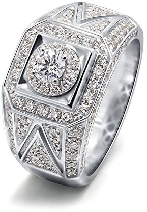 Bishilin Trauring Weissgold 750 Herren Einzeln, Männer Ring mit Moissanit Siegelring Weißgold Ring Hochzeit und Verlobung Gr.66