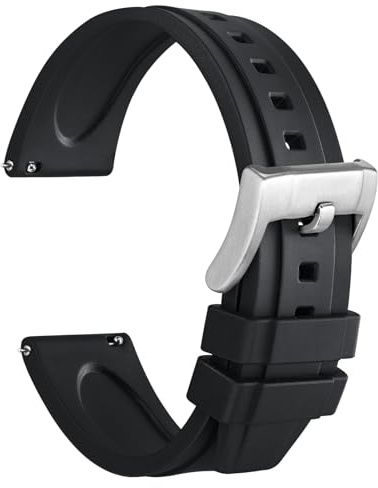WOCCI 24mm Hevea Uhrenarmband für Herren, FKM Gummi Armband, Schnellverschluss, Silberne Schnalle (Schwarz)