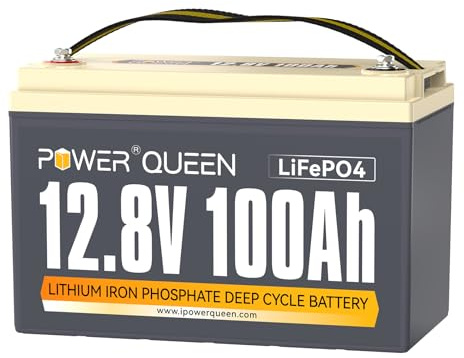 Power Queen 12,8V LiFePO4 100Ah Batterie für RV | 100A BMS, 15000+ Zyklen, 10 Jahre Lebensdauer,4P4S, Perfekt für Camping, Trollingmotor, Solar