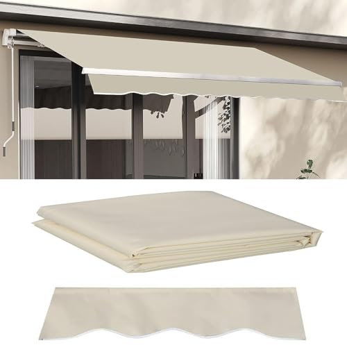 CekoCk Ersatz-oberbezug Aus Stoff für Einziehbare Markisen 280g Polyester Sonnenschutzabdeckung für Terrasse Balkon Uv- und Wasserbeständiger Stoff,41 Größen(Size:9.8x6.5ft,Color:Beige)
