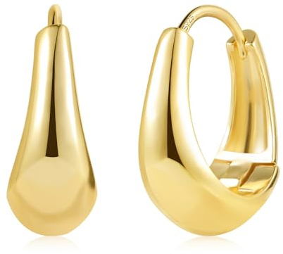 ALEXCRAFT 14K Vergoldet Ohrringe Dicke Leicht Klobige Breit Kleine Creolen | Hypoallergen Silber 925 Ohrringe Chunky Dick Leicht Groß Breit Klobig Creolen Kleine Huggie Oval Creolen für Damen Frauen
