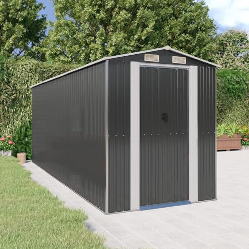 SECOLI Geräteschuppen, 192 x 523 x 223 cm, Anthrazit, Metall, für Garten, Fahrradunterstand aus verzinktem Stahl