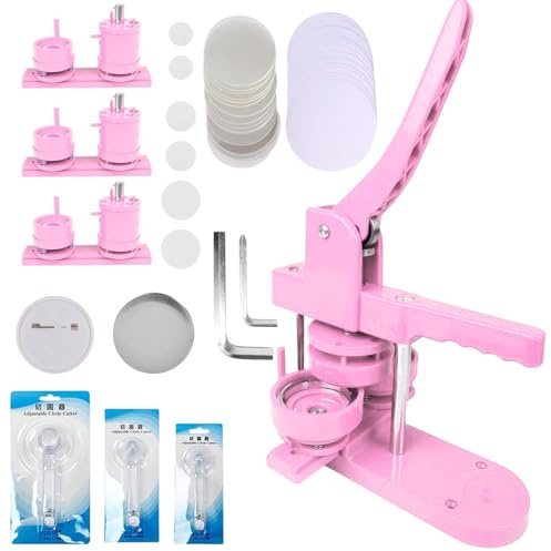LetCart Buttonmaschine Abzeichen Button Maker DIY Badge Press Machine, DIY Pin Buttons Maker Maschine 25mm/32mm/58mm Buttons-Presse mit 300 Stück Button-Teilen (Rosa)