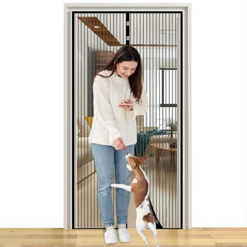 Voarge Magnet Fliegengitter Tür Insektenschutz 95x210cm, Der Magnetvorhang ist Ideal für die Balkontür, Kellertür und Terrassentür, Kinderleichte Klebemontage Ohne Bohren, Nicht Kürzbar (80X200)