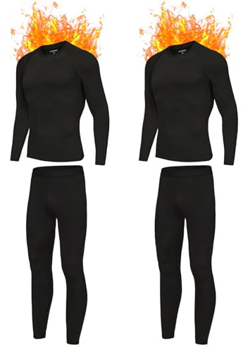 AMZSPORT Herren Thermounterwäsche Set Warmes Kompressionsshirt Kompressionshose Atmungsaktive Funktionsunterwäsche Winter Unterwäsche
