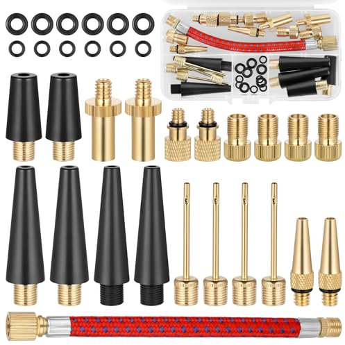 Yimomoyi 33 Stück Fahrradventil Adapter Set, DV SV AV Ventiladapter Fahrrad, Französisches Ventil Adapter, Adapter für Fahrradventile, Adapter Französisches Ventil mit Sortierbox für Fahrradpumpe
