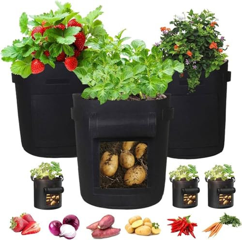 SunStream Lot de 6 Sacs de Plantation Carotte 7 Gallons 30L Geotextile Respirant Sacs à Plantes pour Tomate Fraises en Jardin Balcon Terrasse