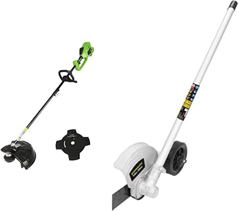 Greenworks 40V Akku Freischneider bürstenlosem, 40 cm Schnittbreite, 2 mm Nylonfäden oder 25 cm Klinge OHNE 40 V Akku und Ladegerät, GD40BC + Greenworks Kantenschneider