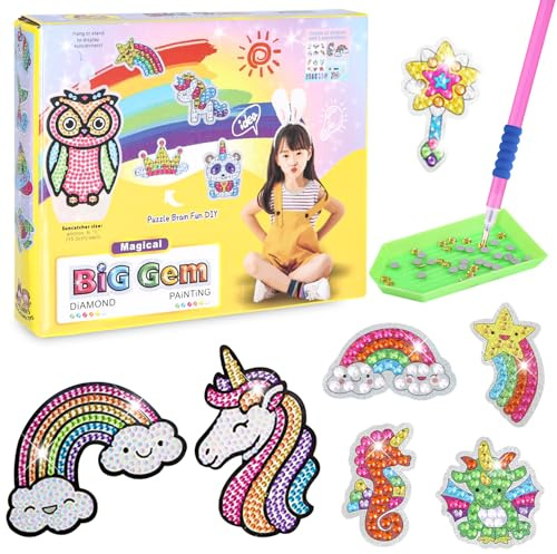 Zounin Einhorn Geschenke Für Mädchen, DIY Diamond Painting Sticker, Kinder Diamant Malerei Kits, Für Kinder im Alter Von 4-12 Jahren